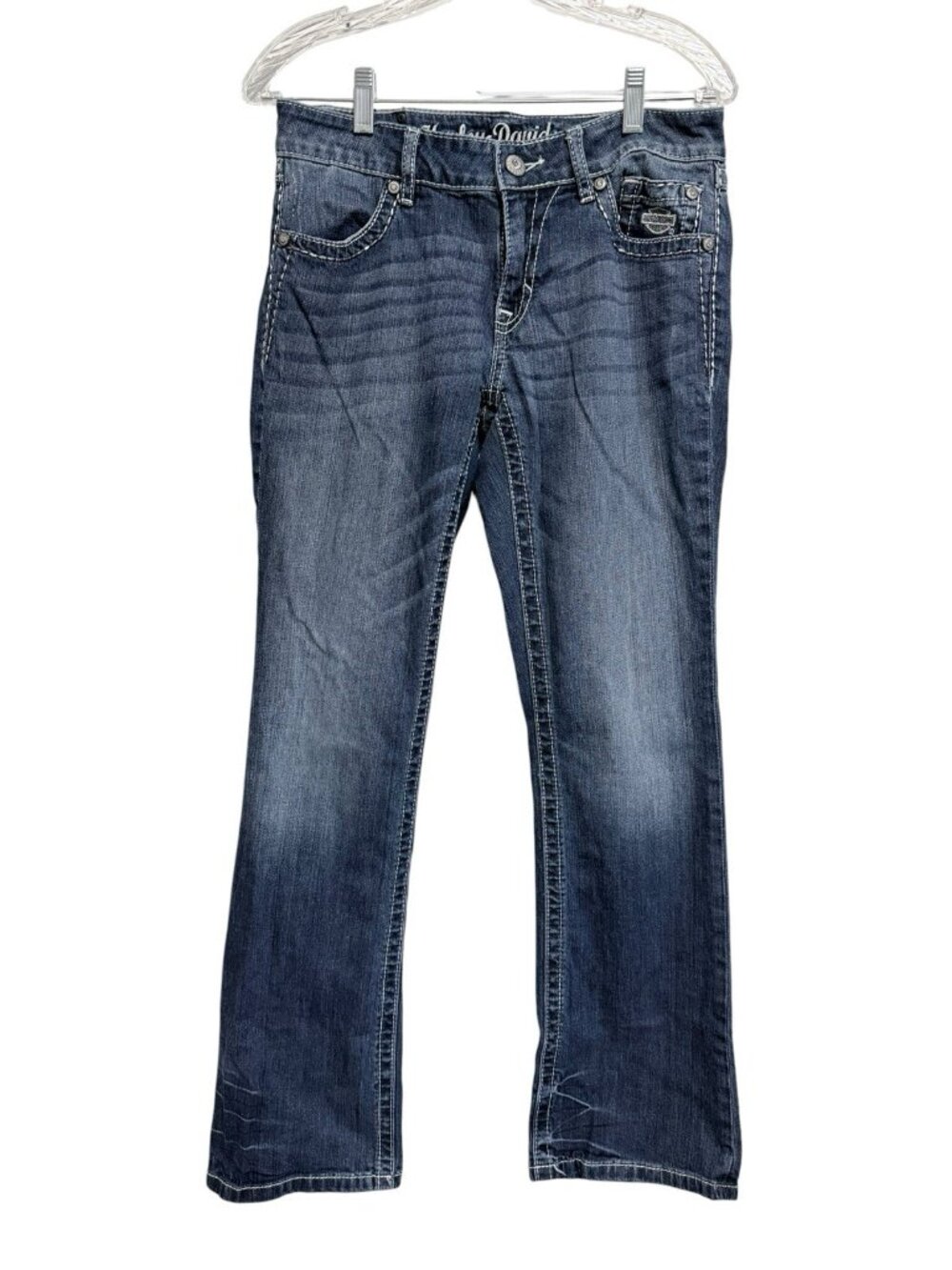 Harley Davidson Low Rise Boot Cut Jeans Women's Size 8 Angel Wing Embroidery